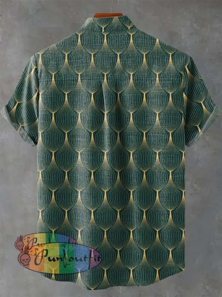 Geometric Line Decorative Pattern Casual 100% Cotton Shirt GEOMETRIC ART DESIGN