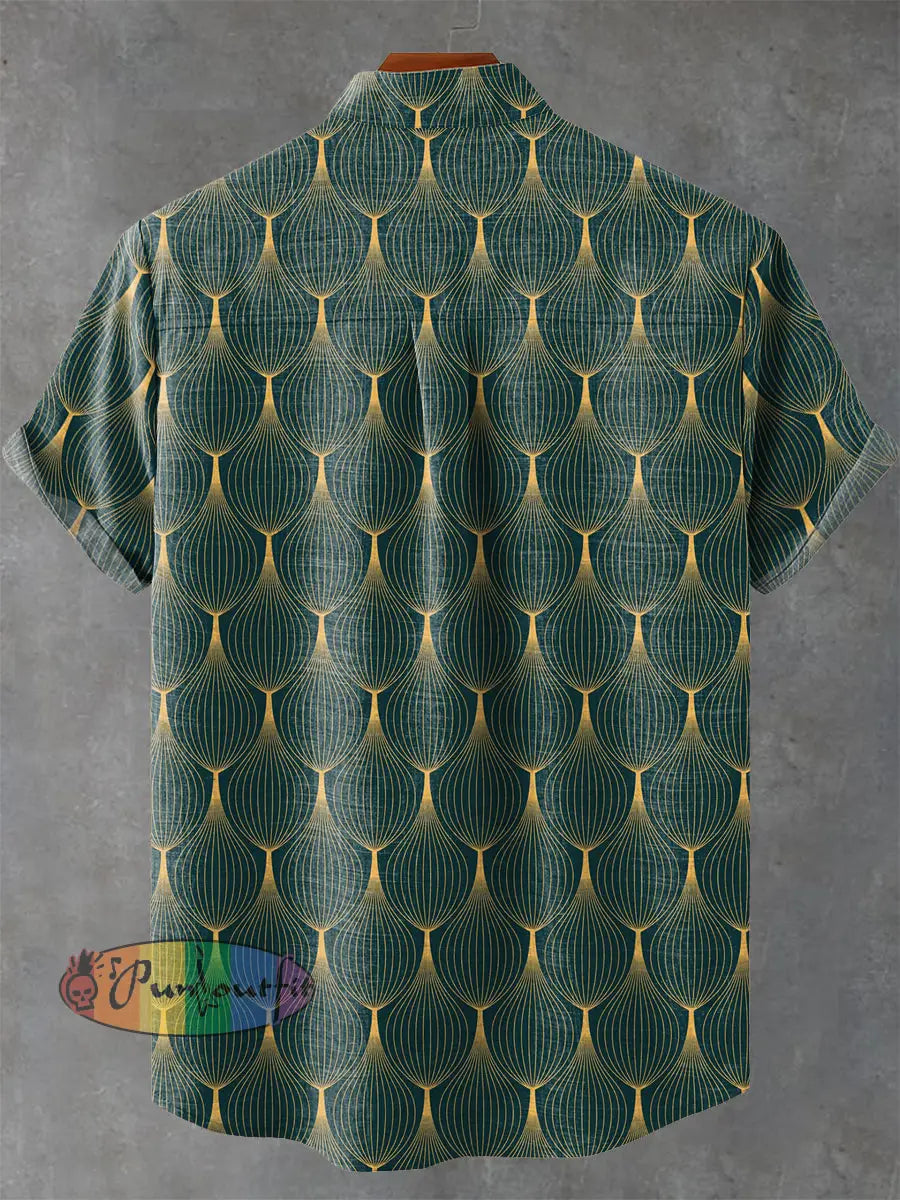 Geometric Line Decorative Pattern Casual 100% Cotton Shirt GEOMETRIC ART DESIGN