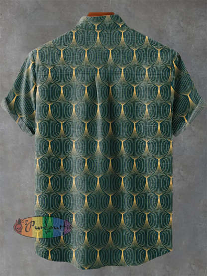 Geometric Line Decorative Pattern Casual 100% Cotton Shirt GEOMETRIC ART DESIGN