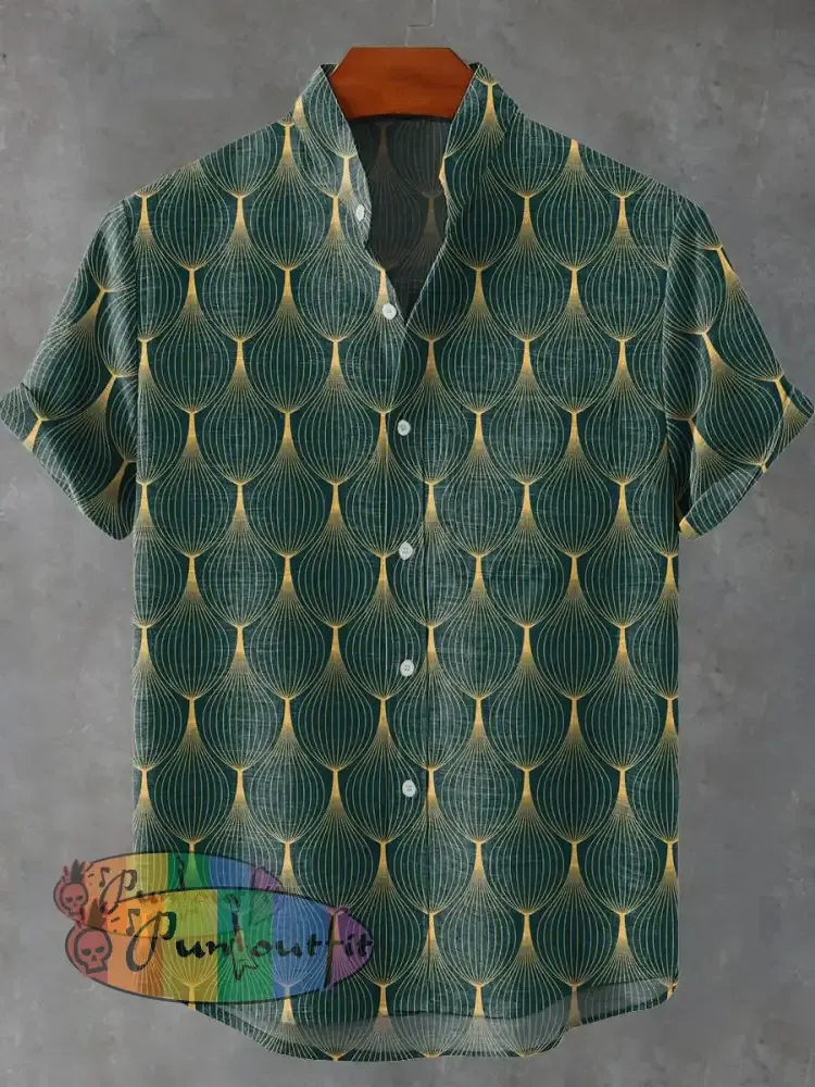 Geometric Line Decorative Pattern Casual 100% Cotton Shirt Multicolor / S GEOMETRIC ART DESIGN