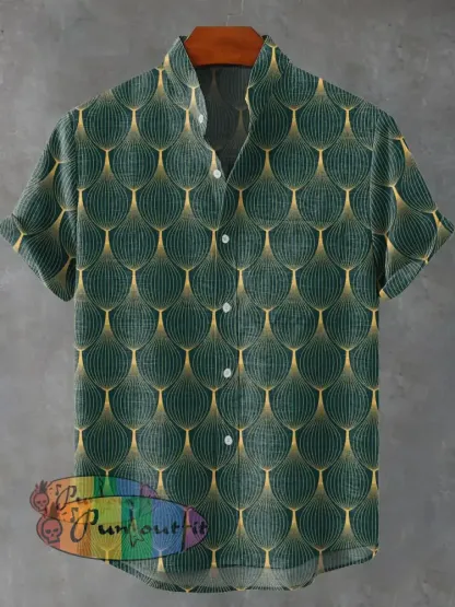Geometric Line Decorative Pattern Casual 100% Cotton Shirt Multicolor / S GEOMETRIC ART DESIGN