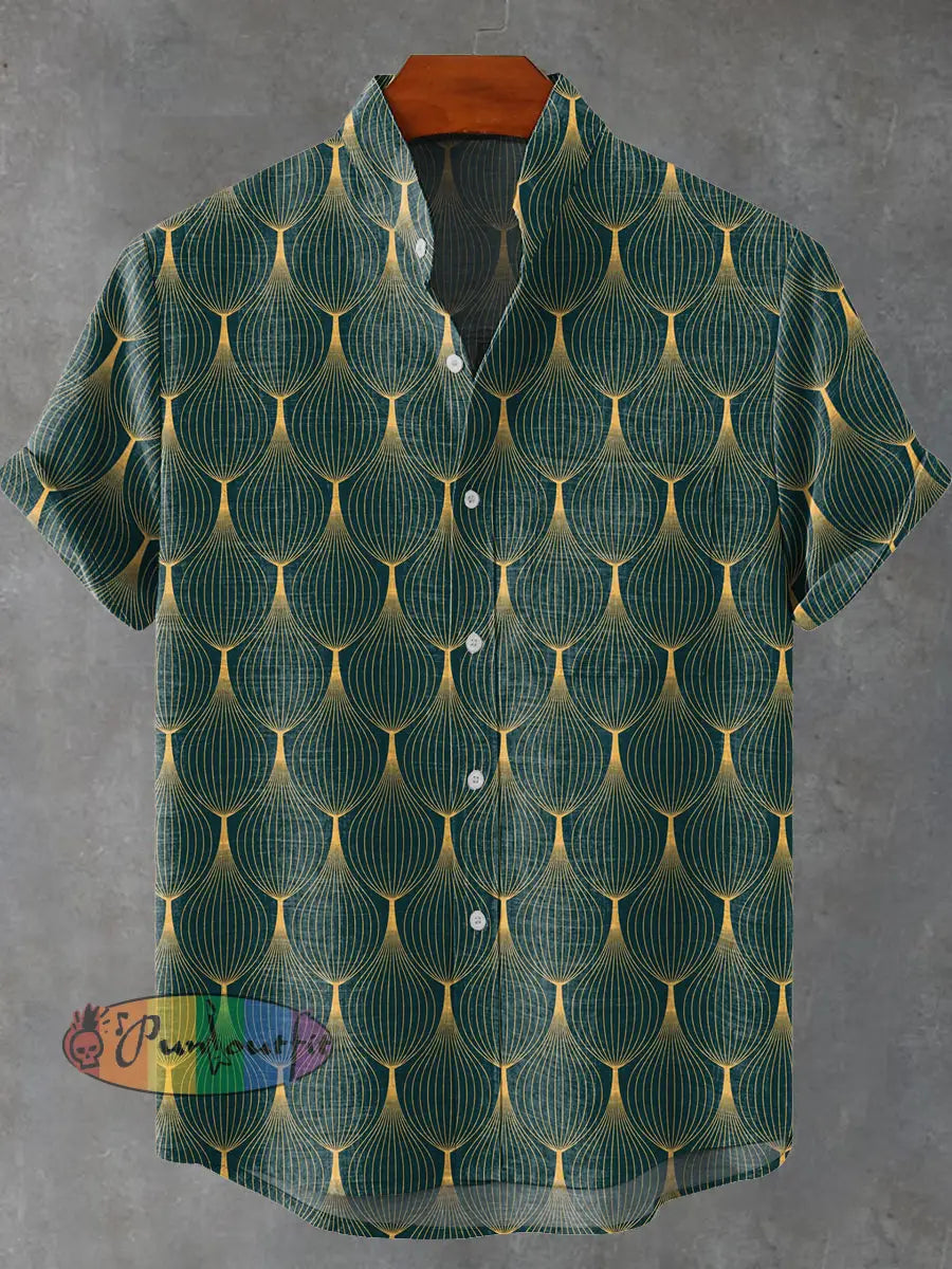 Geometric Line Decorative Pattern Casual 100% Cotton Shirt Multicolor / S GEOMETRIC ART DESIGN