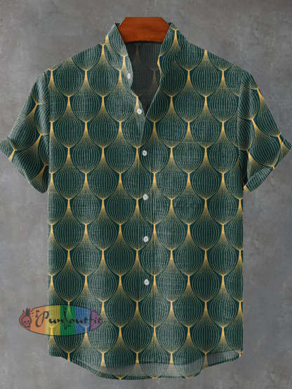 Geometric Line Decorative Pattern Casual 100% Cotton Shirt Multicolor / S GEOMETRIC ART DESIGN