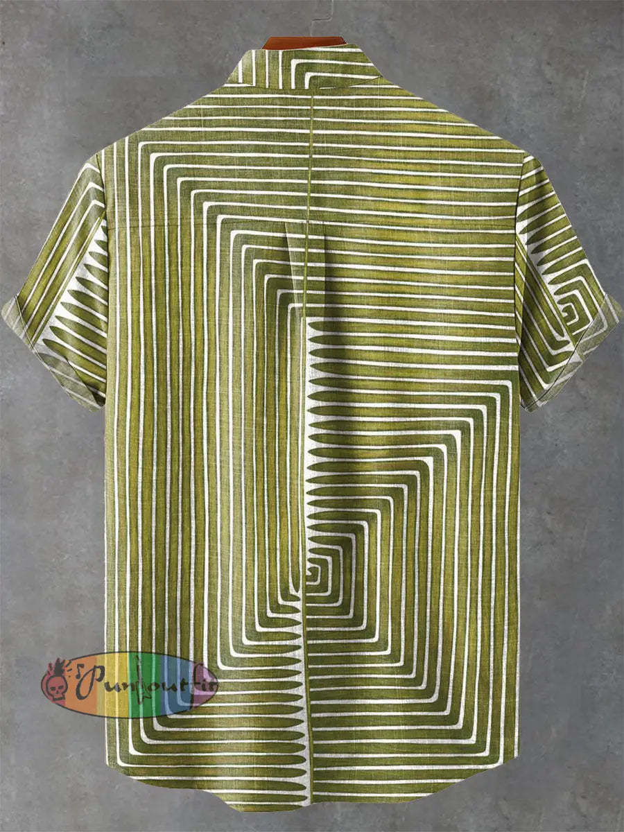 Green Line Decorative Pattern Casual 100% Cotton Shirt GEOMETRIC ART DESIGN