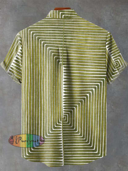 Green Line Decorative Pattern Casual 100% Cotton Shirt GEOMETRIC ART DESIGN