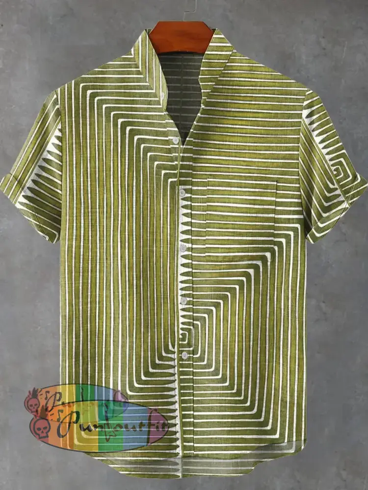 Green Line Decorative Pattern Casual 100% Cotton Shirt Multicolor / S GEOMETRIC ART DESIGN