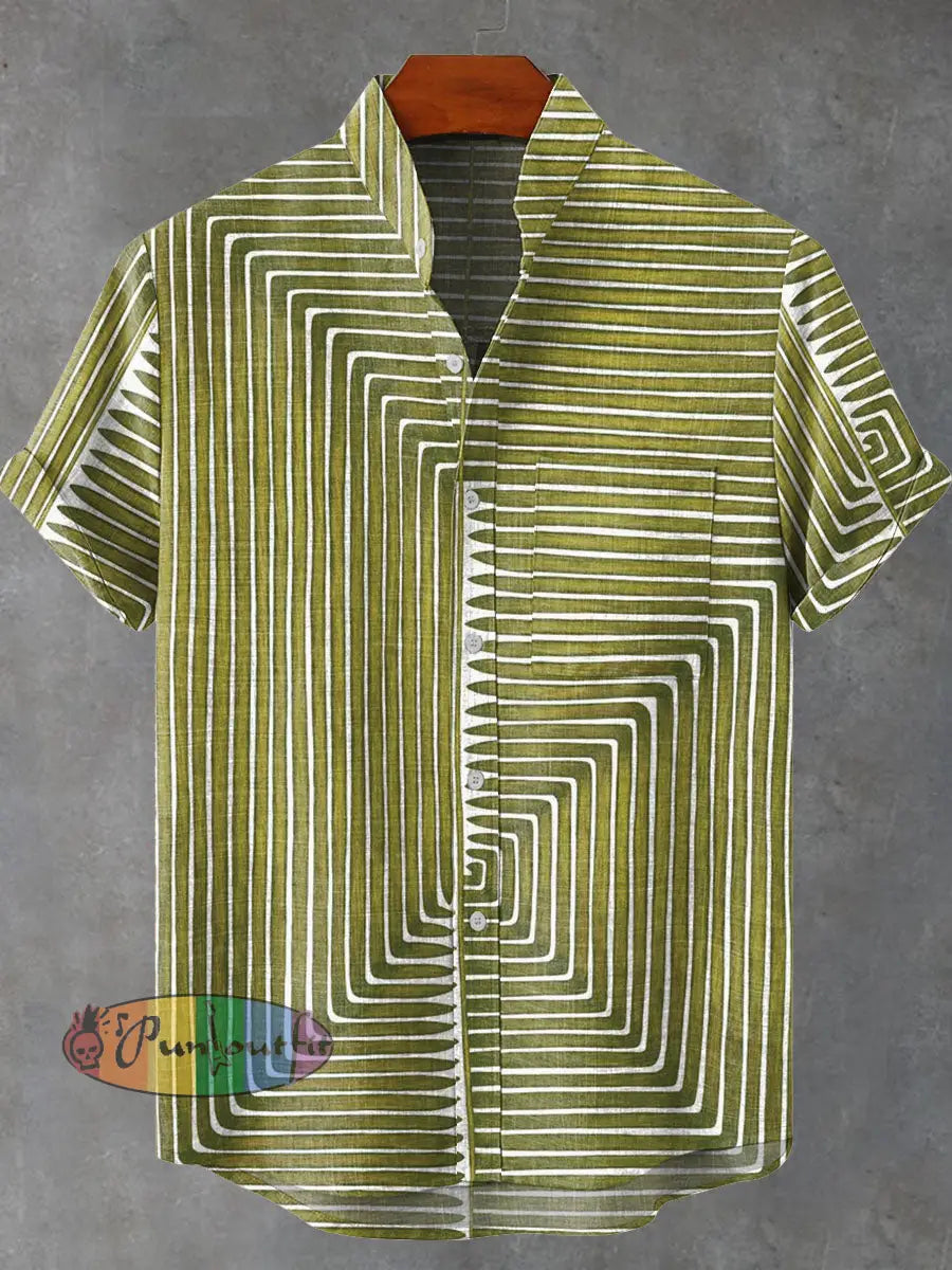 Green Line Decorative Pattern Casual 100% Cotton Shirt Multicolor / S GEOMETRIC ART DESIGN