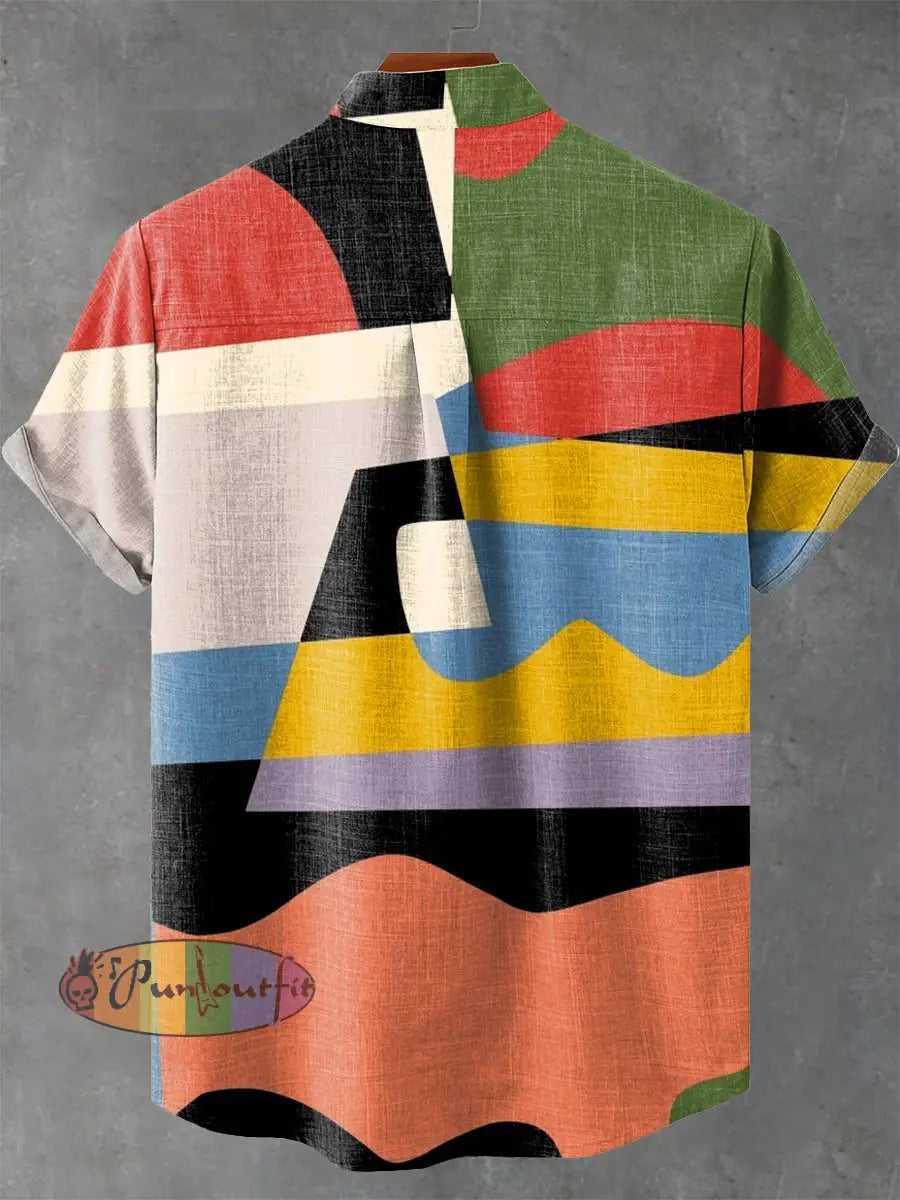 Irregular Colored Abstract Geometric Art Print Casual 100% Cotton Shirt GEOMETRIC ART DESIGN