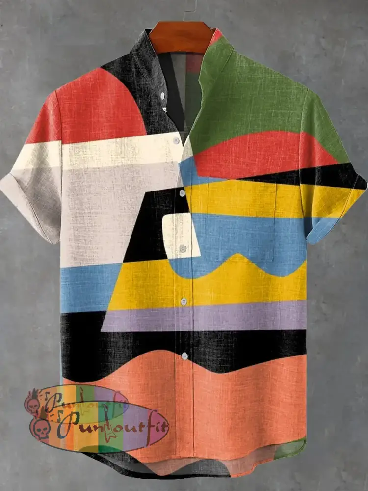 Irregular Colored Abstract Geometric Art Print Casual 100% Cotton Shirt Multicolor / S GEOMETRIC ART DESIGN