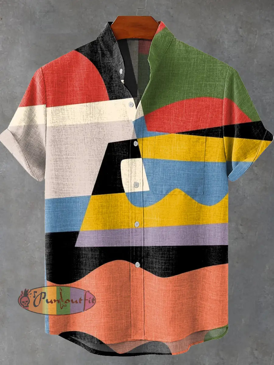Irregular Colored Abstract Geometric Art Print Casual 100% Cotton Shirt Multicolor / S GEOMETRIC ART DESIGN