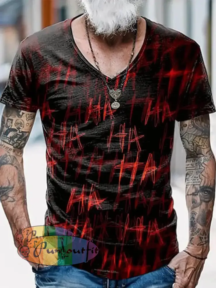 Letter Printed Vintage Fashion Loose V-Neck Short Sleeve T-Shirt Red / S