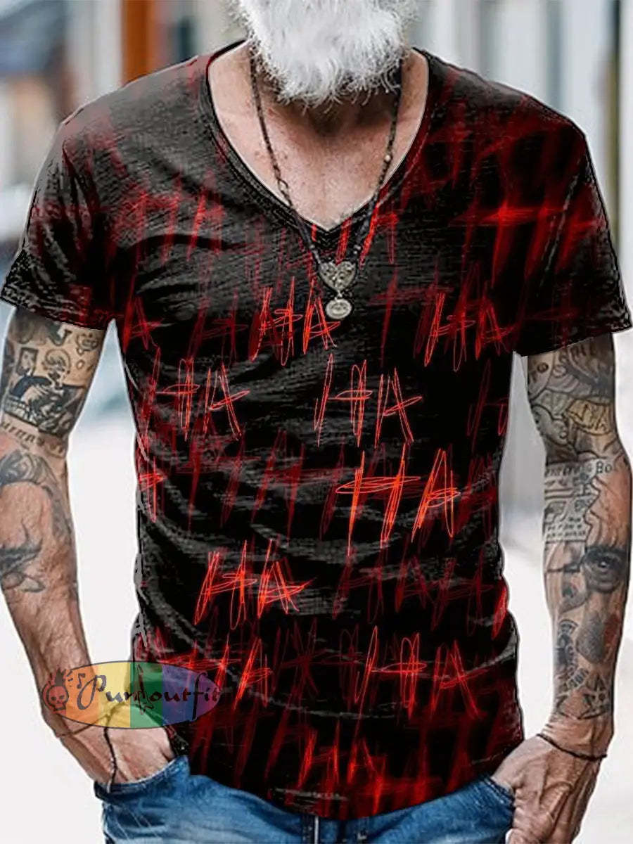 Letter Printed Vintage Fashion Loose V-Neck Short Sleeve T-Shirt Red / S