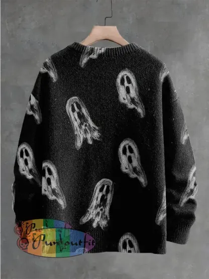 Little Ghosts Decorative Pattern Knit Pullover Sweater Men\’S Clothing