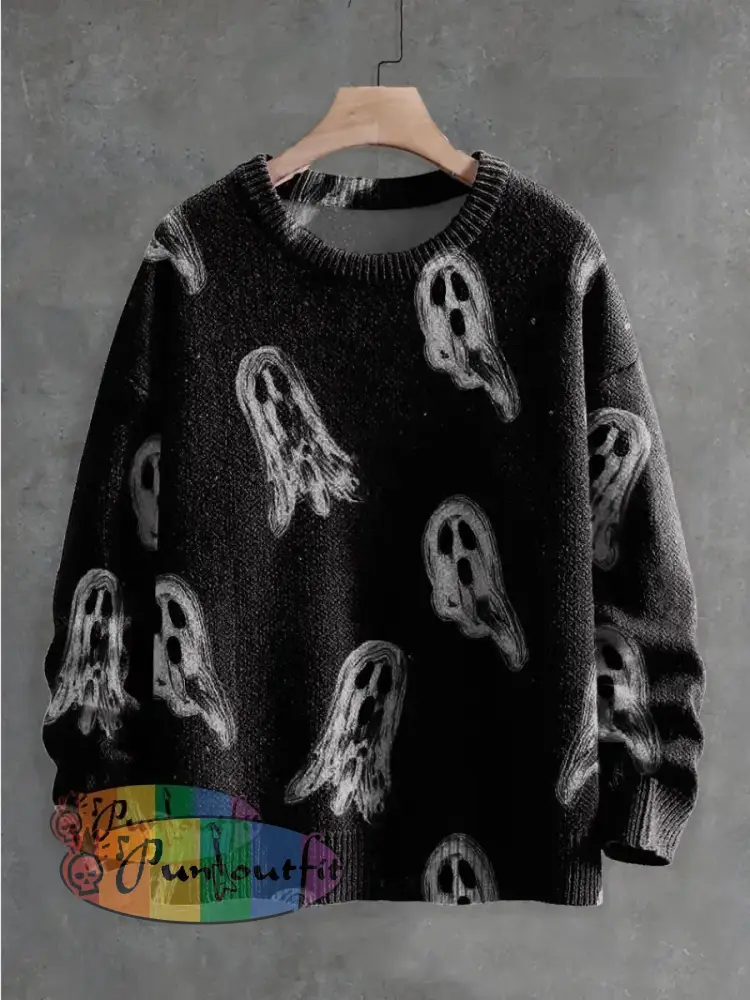 Little Ghosts Decorative Pattern Knit Pullover Sweater Multicolor / S Men\’S Clothing