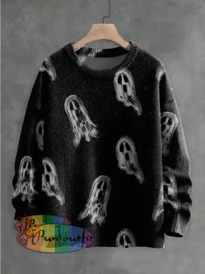 Little Ghosts Decorative Pattern Knit Pullover Sweater Multicolor / S Men\’S Clothing