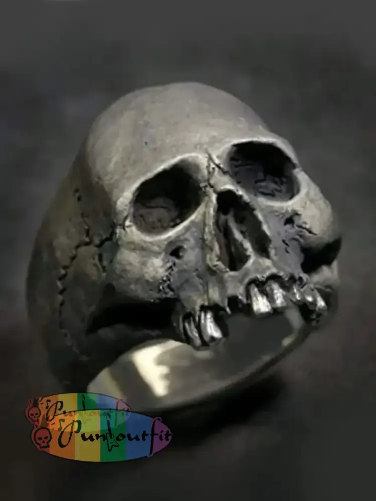 Male Punk Skull Finger Ring Antique Tin / 5 Acc