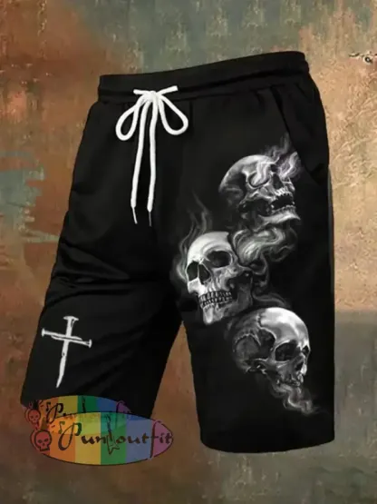Men’s 3D Dark Skull Print Shorts (With Pockets) Black / S Shorts