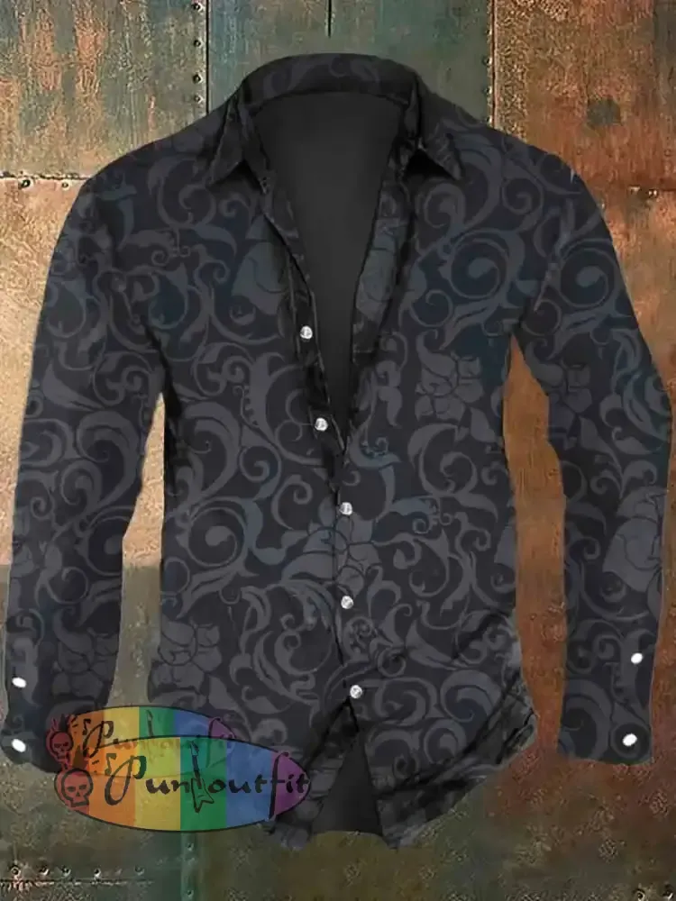 Men’s Abstract Floral Print Casual Long Sleeve Shirt As Picture / S