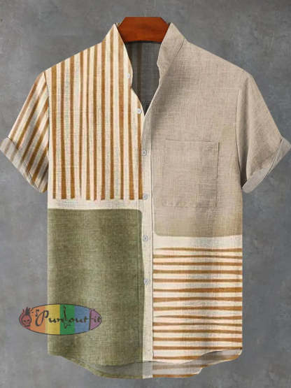 Men’s Abstract Geometric Pattern Art Print Casual 100% Cotton Shirt Multicolor / S GEOMETRIC ART DESIGN