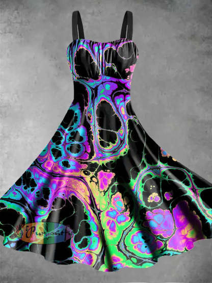 Men’s Abstract Psychedelic Fission Print Casual Short Sleeved Shirt Dress / S