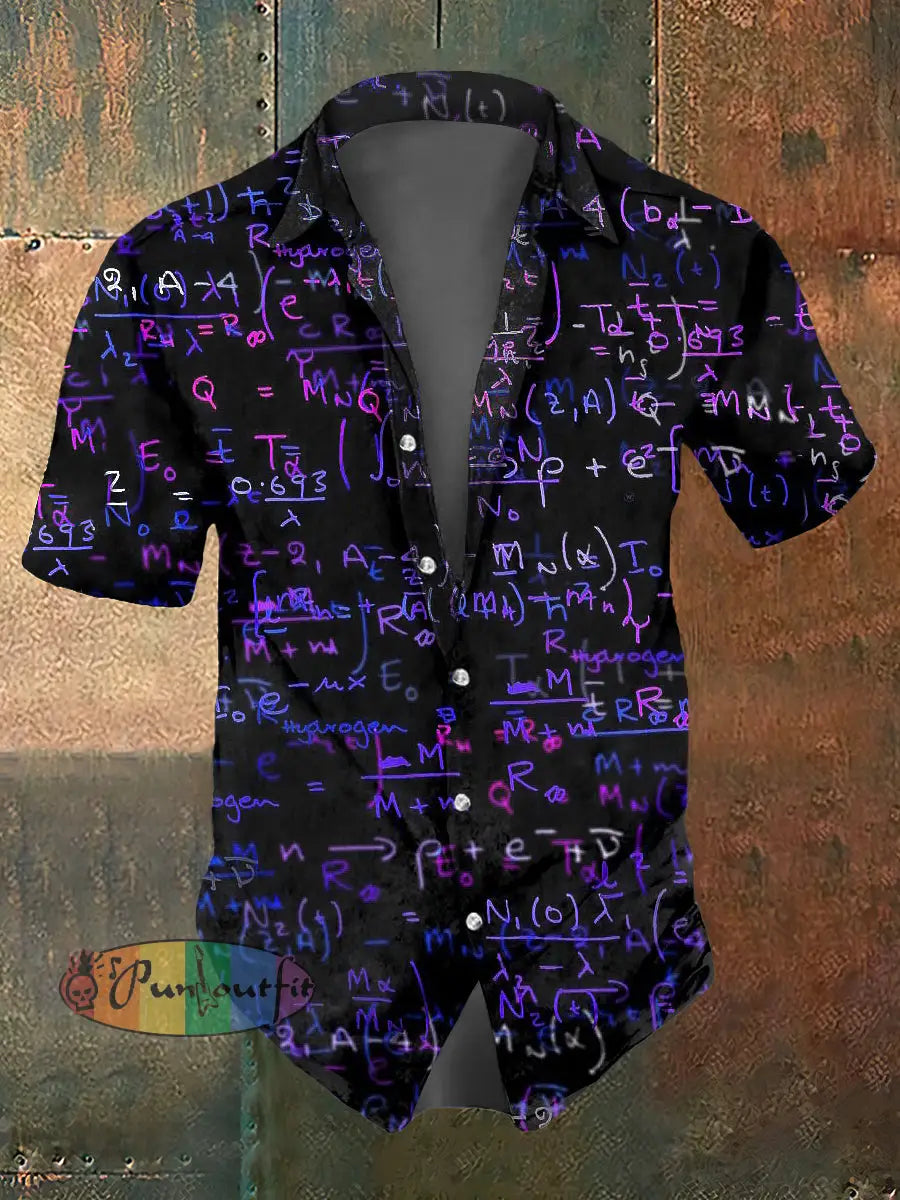 Men’s Abstract Psychedelic Mathematical Symbols Print Casual Short Sleeved Shirt Purple / S