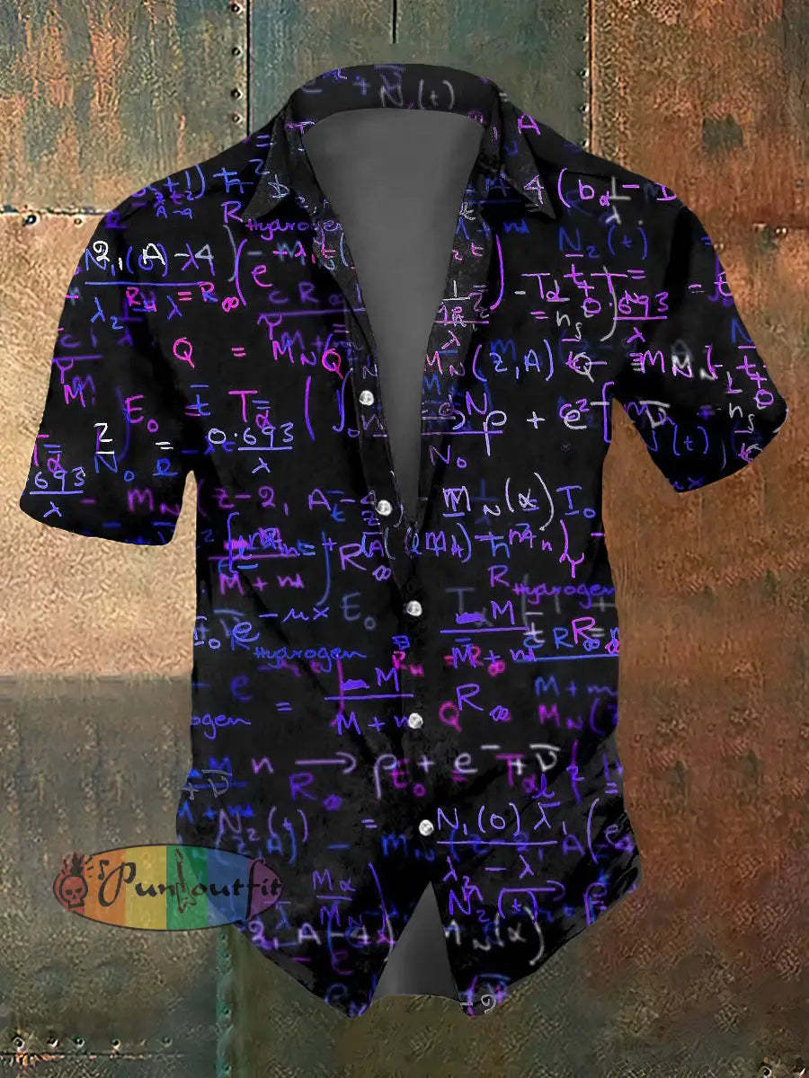 Men’s Abstract Psychedelic Mathematical Symbols Print Casual Short Sleeved Shirt Purple / S
