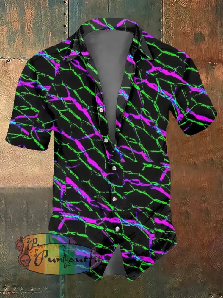 Men’s Abstract Psychedelic Print Casual Short Sleeved Shirt Colorful / S