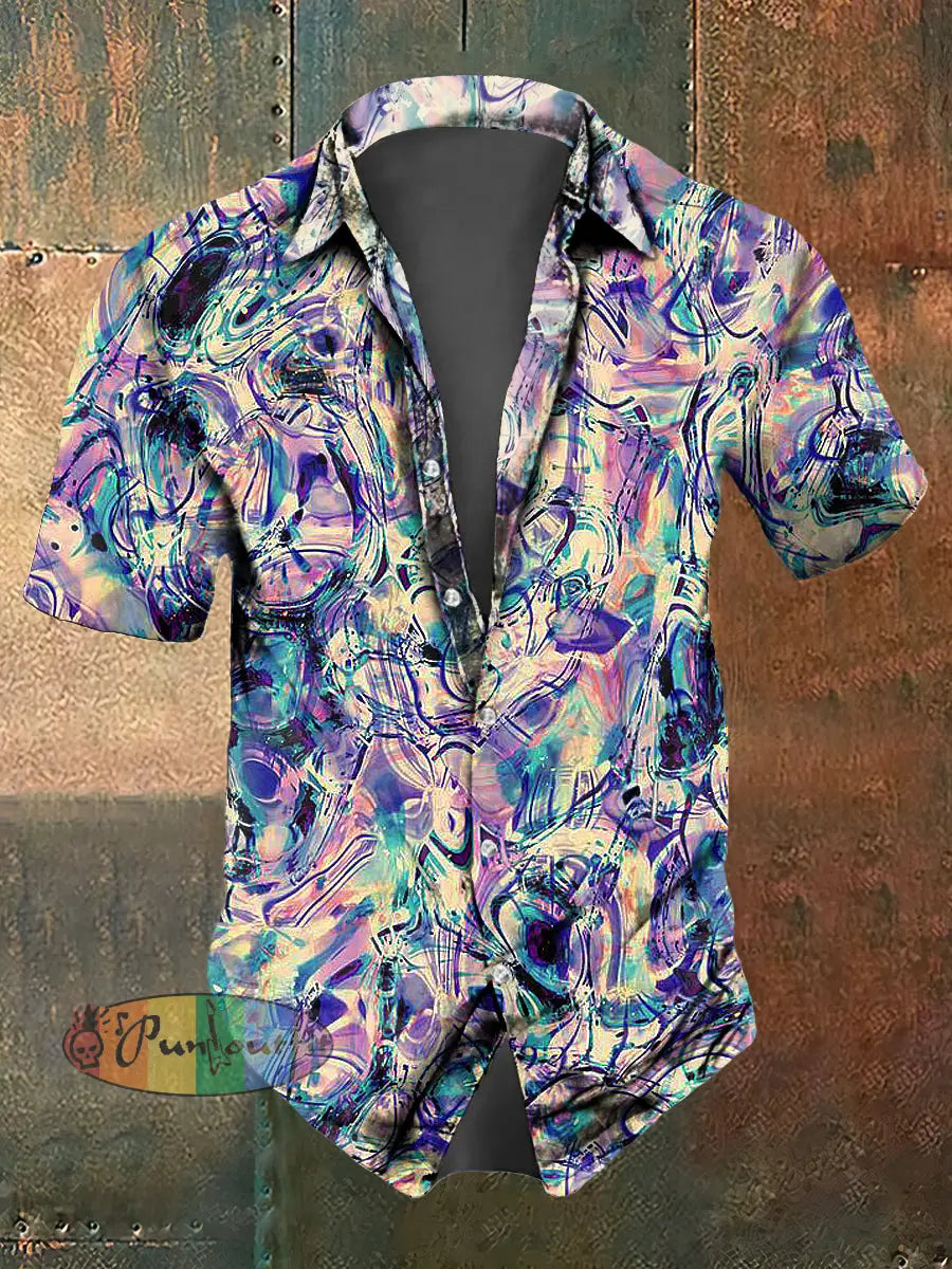 Men’s Abstract Psychedelic Print Casual Short Sleeved Shirt Multicolour / S