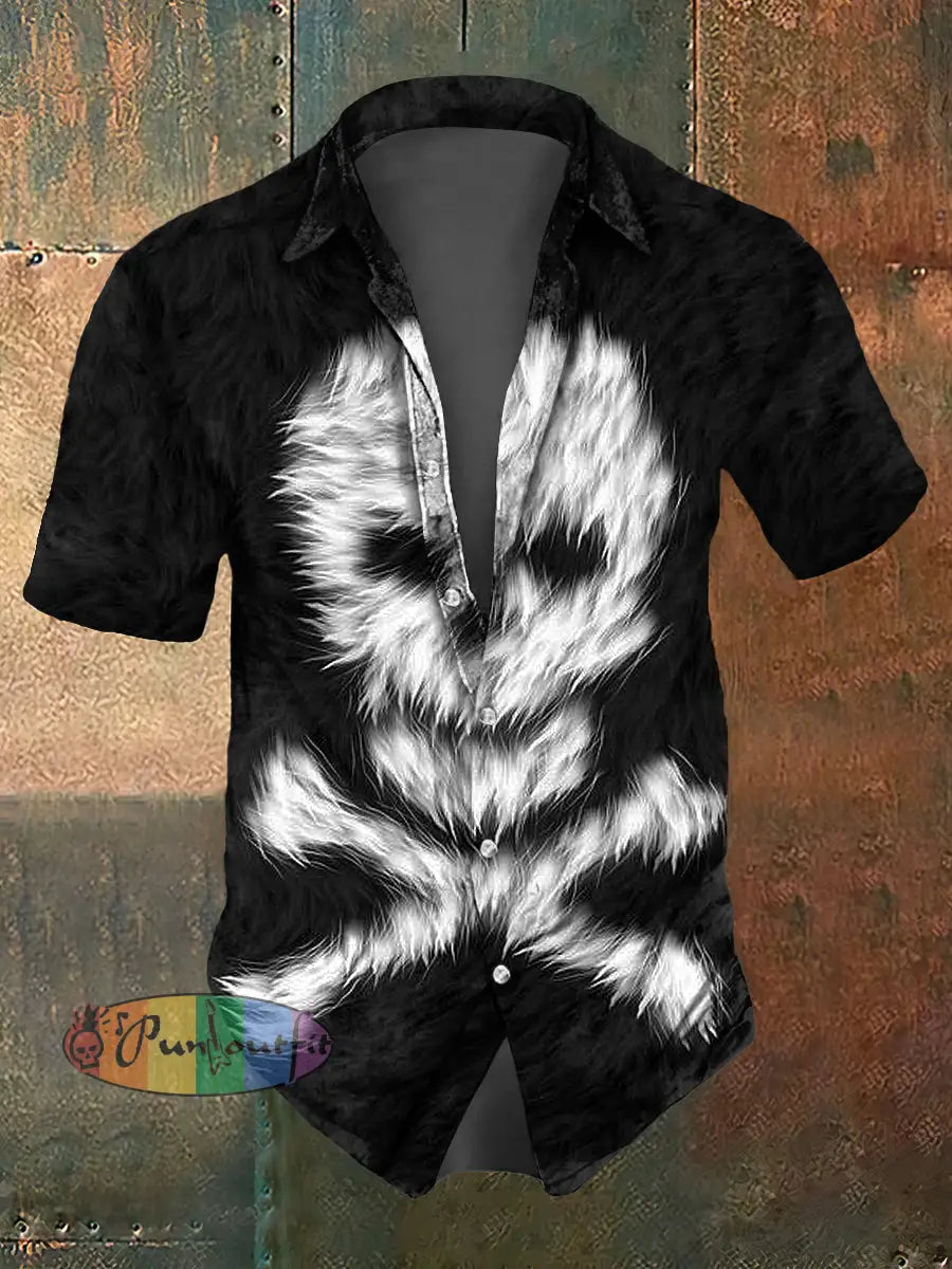 Men’s Abstract Psychedelic Skull Print Casual Short Sleeved Shirt Black / S