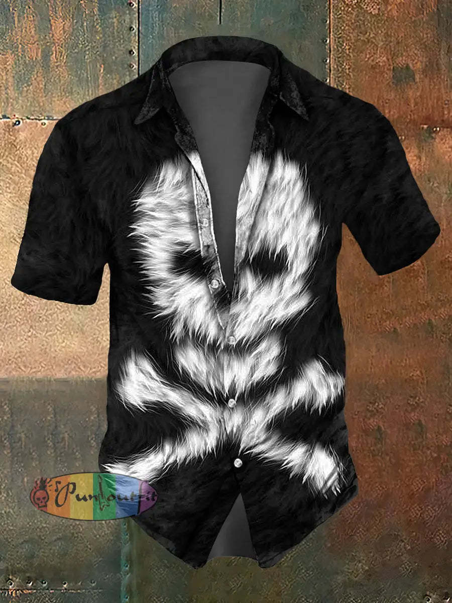 Men’s Abstract Psychedelic Skull Print Casual Short Sleeved Shirt Black / S