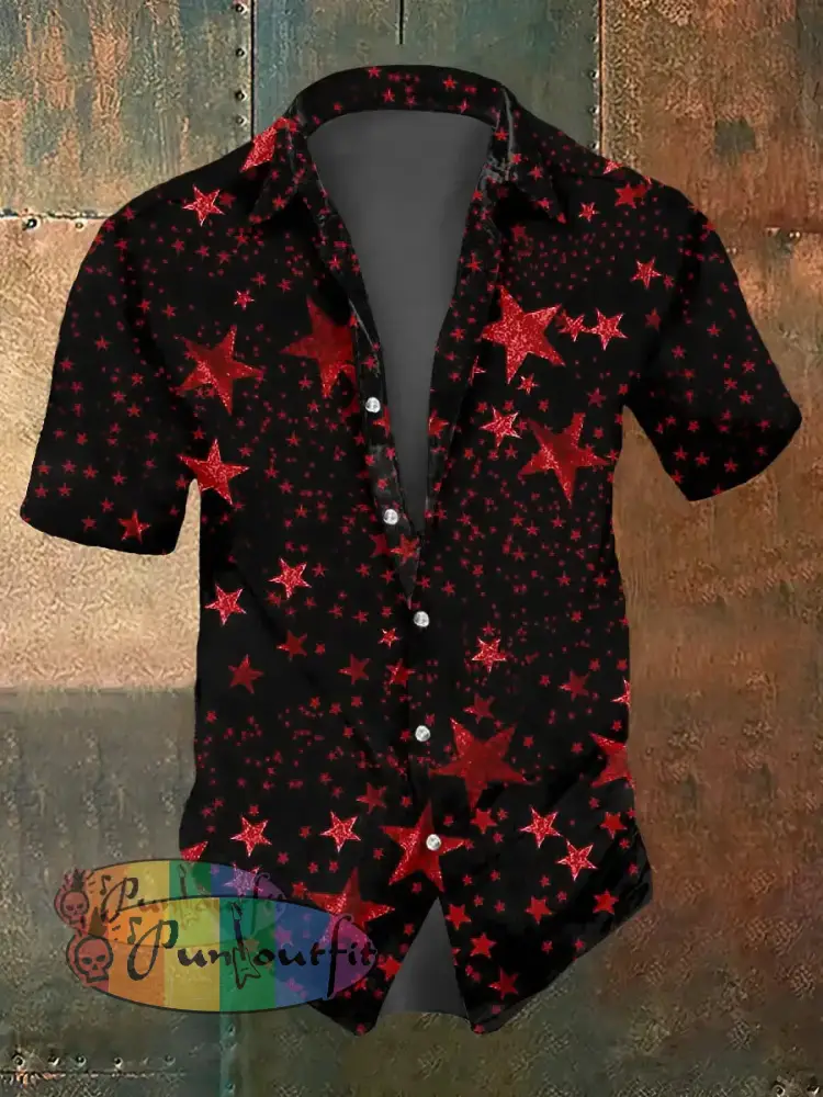 Men’s Abstract Psychedelic Star Print Casual Short Sleeved Shirt Black / S