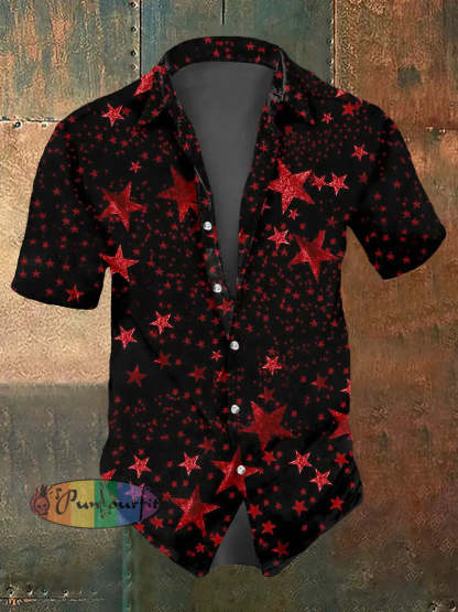 Men’s Abstract Psychedelic Star Print Casual Short Sleeved Shirt Black / S
