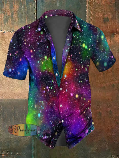Men’s Abstract Psychedelic Starry Sky Print Casual Short Sleeved Shirt Multicolour / S