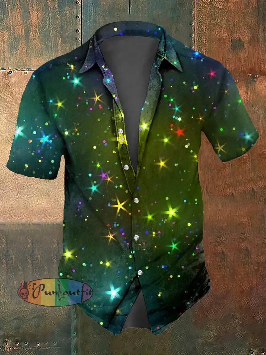 Men’s Abstract Psychedelic Starry Sky Print Casual Short Sleeved Shirt Multicolour / S