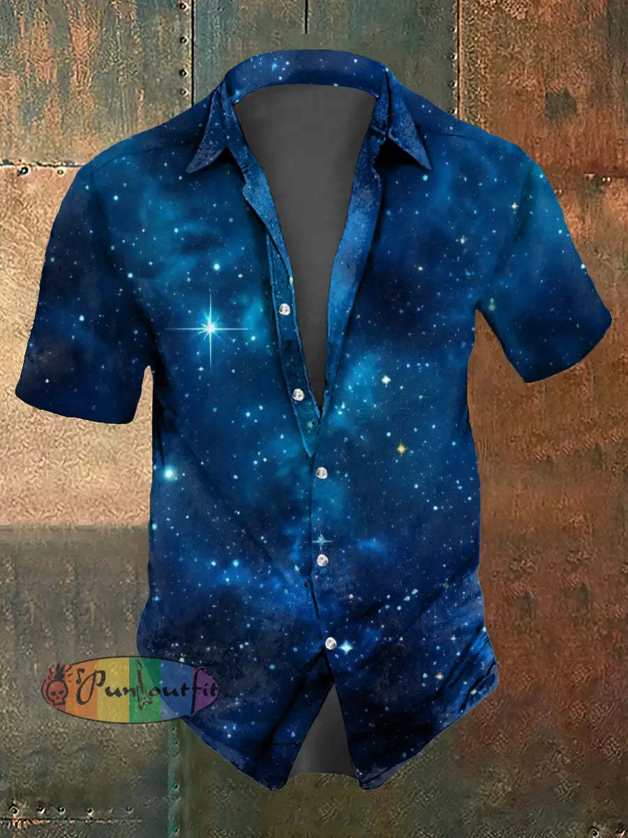 Men’s Abstract Psychedelic Starry Sky Print Casual Short Sleeved Shirt Multicolour / S