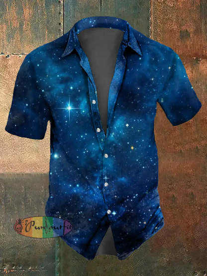 Men’s Abstract Psychedelic Starry Sky Print Casual Short Sleeved Shirt Multicolour / S