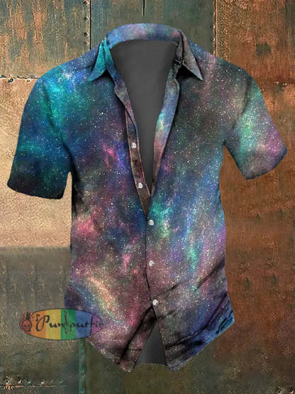 Men’s Abstract Psychedelic Starry Sky Print Casual Short Sleeved Shirt Multicolour / S