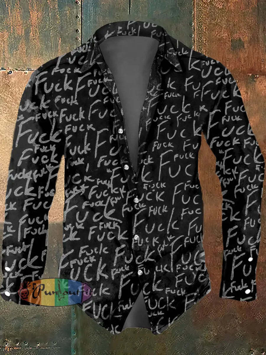 Men’s Abstract Psychedelic Text Print Casual Short Sleeved Shirt Long Sleeved Shirt / S