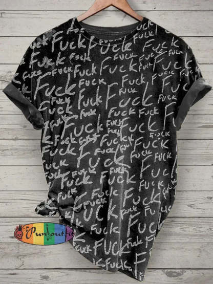 Men’s Abstract Psychedelic Text Print Casual Short Sleeved Shirt Short Sleeve T-Shirt-2 / S