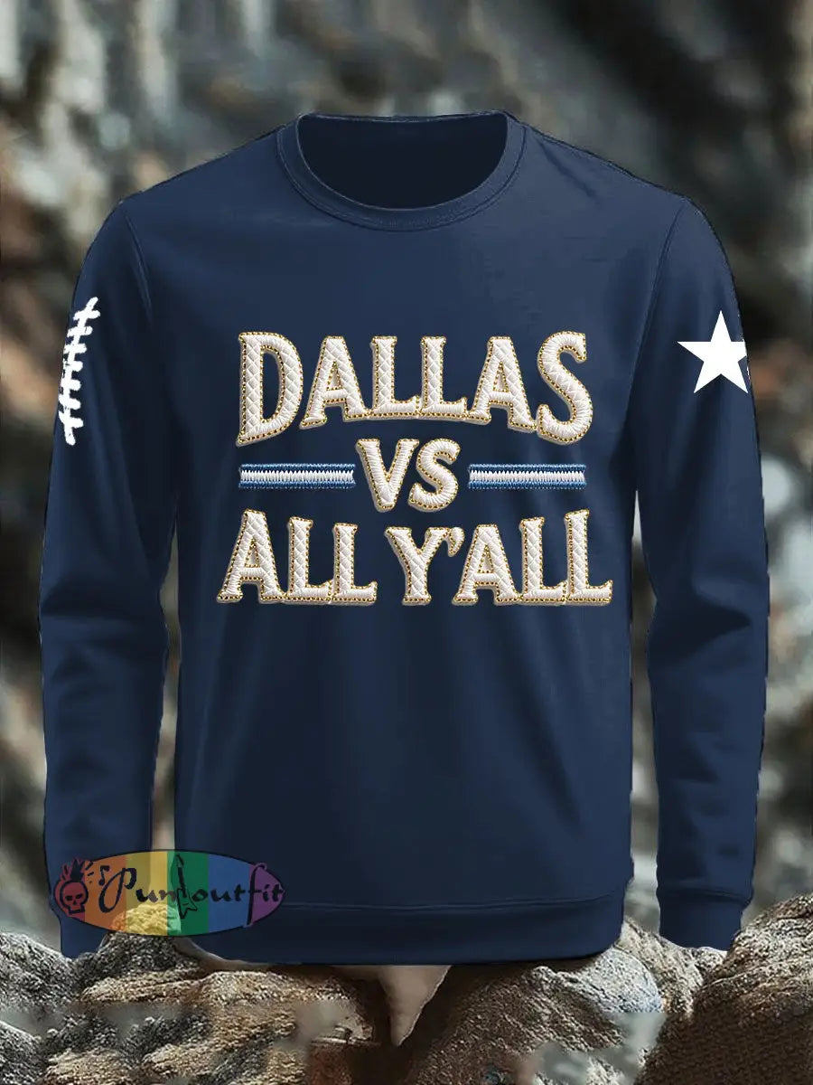 Men’s American Football Embroidered Print Sweatshirt Dark Blue / S