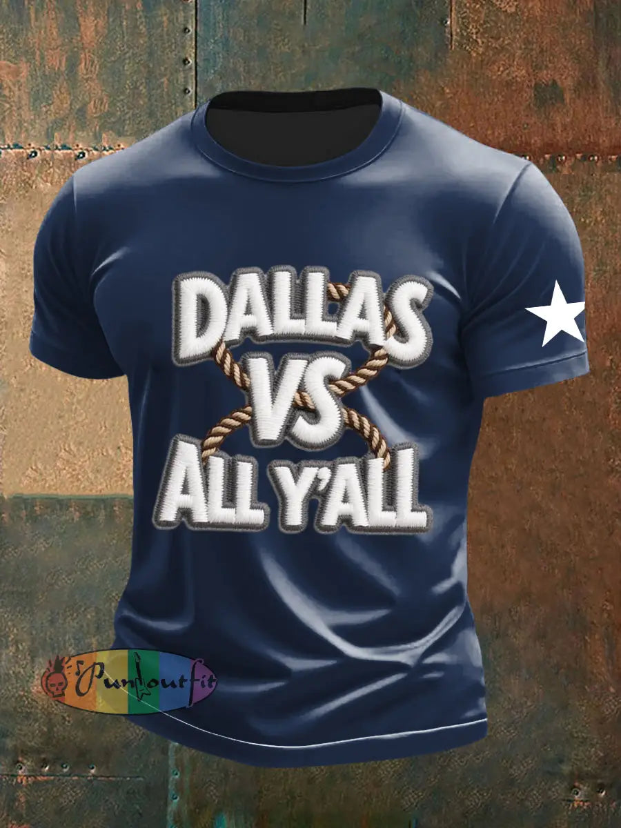 Men’s American Football Embroidery Print T Shirt Navy Blue / S