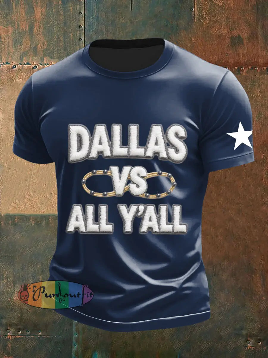 Men’s American Football Embroidery Print T Shirt Navy Blue / S