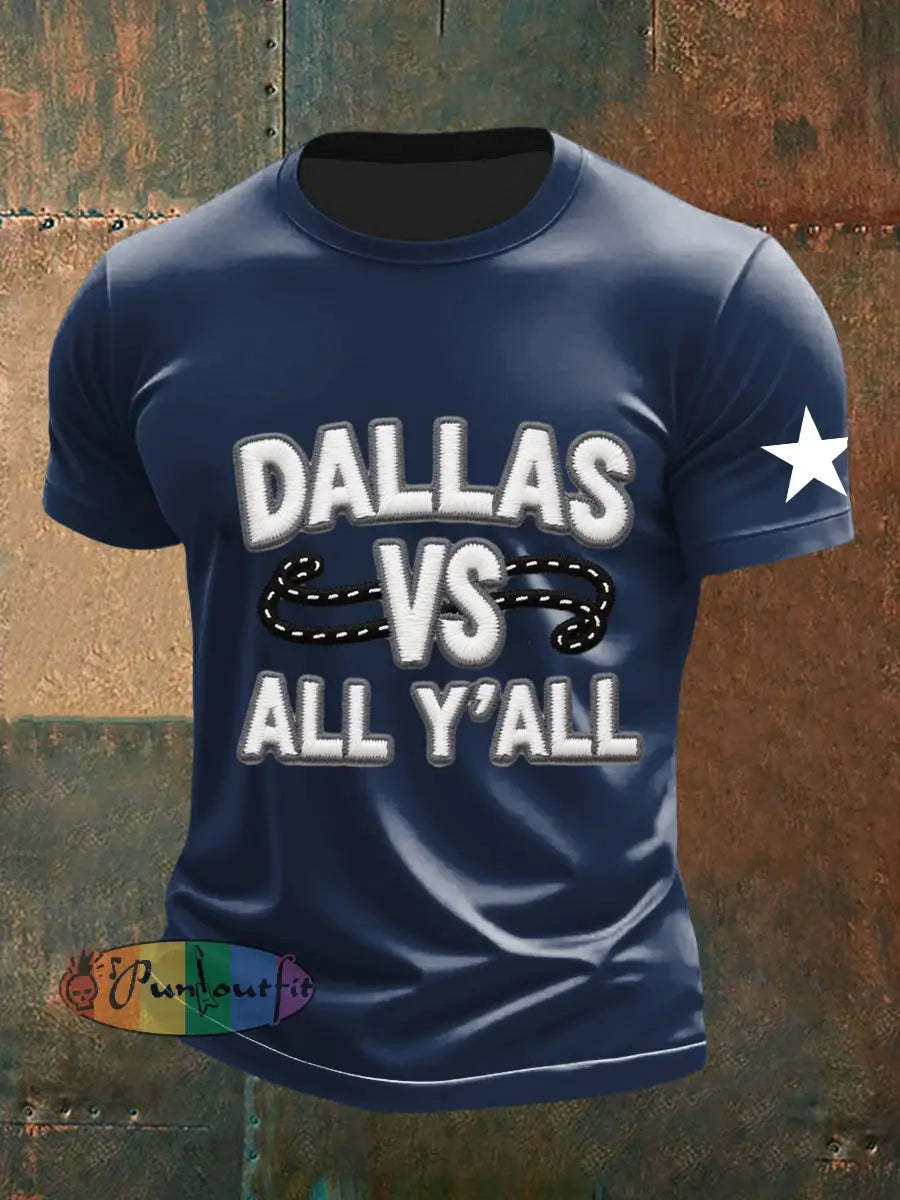 Men’s American Football Embroidery Print T Shirt Navy Blue / S