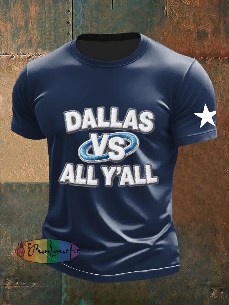 Men’s American Football Embroidery Print T Shirt Navy Blue / S