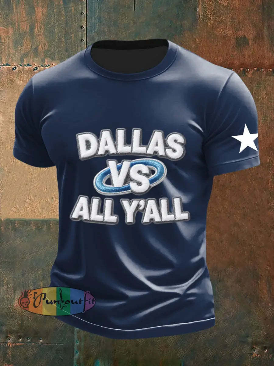 Men’s American Football Embroidery Print T Shirt Navy Blue / S