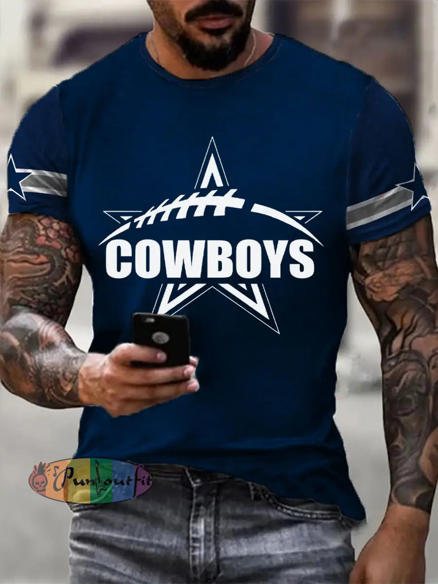 Men’s American Football Print Casual T-Shirt Navy Blue / S