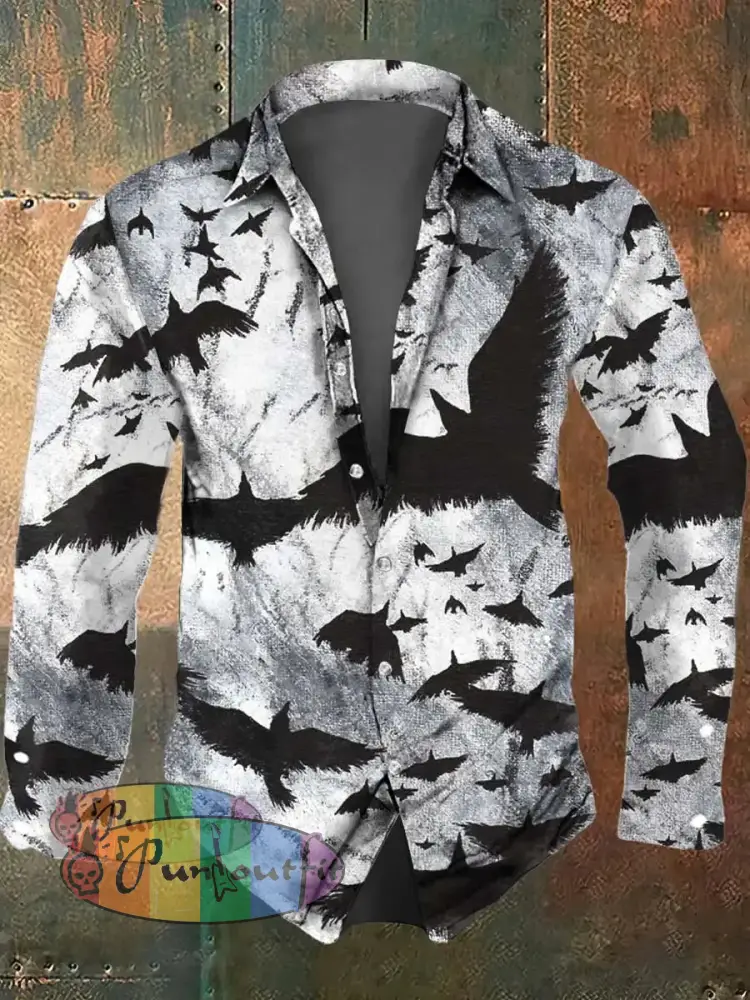 Men’s Bat Print Casual Long Sleeve Shirt As Picture / S