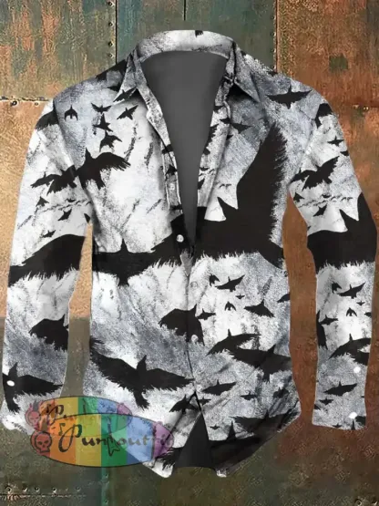 Men’s Bat Print Casual Long Sleeve Shirt As Picture / S