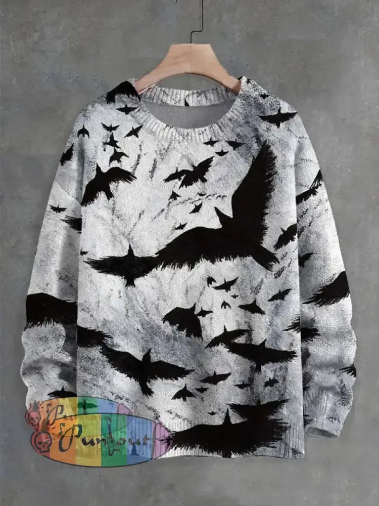 Men’s Bat Print Casual Long Sleeve Shirt Sweater / S