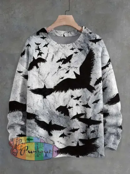 Men’s Bat Print Casual Long Sleeve Shirt Sweater / S